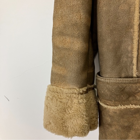 Vintage sheepskin shearling coat jacket 70s leather tan brown retro classic - Picture 4 of 10